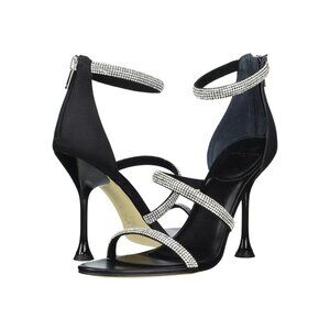 Marc Fisher Womens Carita Dress Sandal High Heel  7 Black & Rhinestone MSRP $160